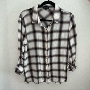 Dear John Women’s Black and White Plaid Button Down Shirt Large